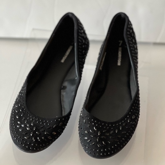 Time and Tru Women Black Rhinestone Crystal Glitter Studded Flats Slip-On Shoe 7 - Picture 5 of 7